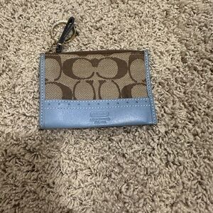 Coach Tan and Blue Signature Keychain Wallet